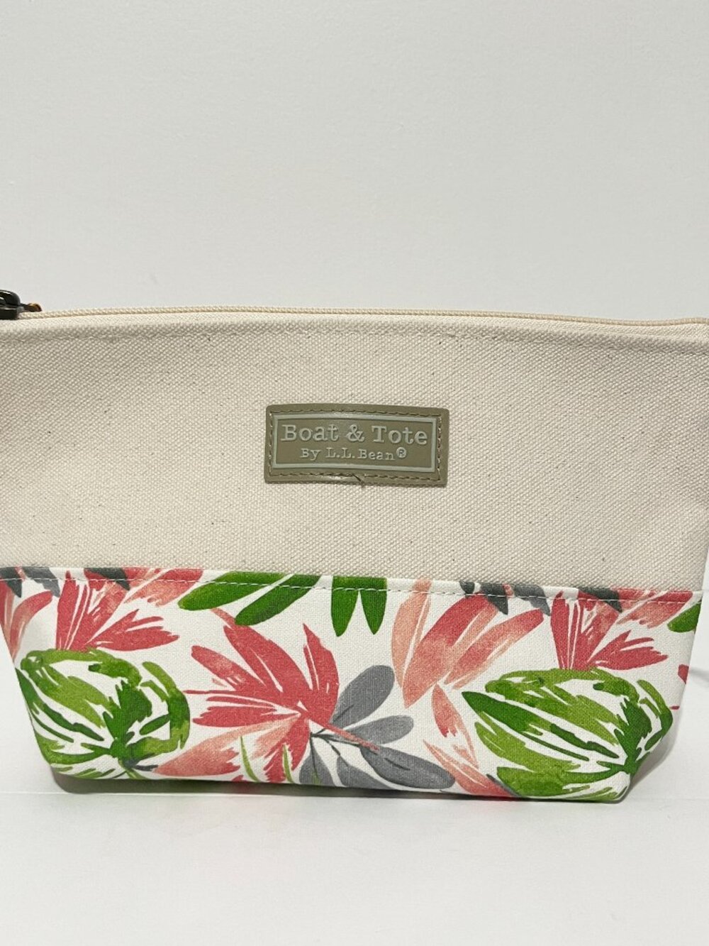 LL Bean Boat & Tote Zip Pouch Toiletry Makeup Bag Canvas Floral USA Made NWOT